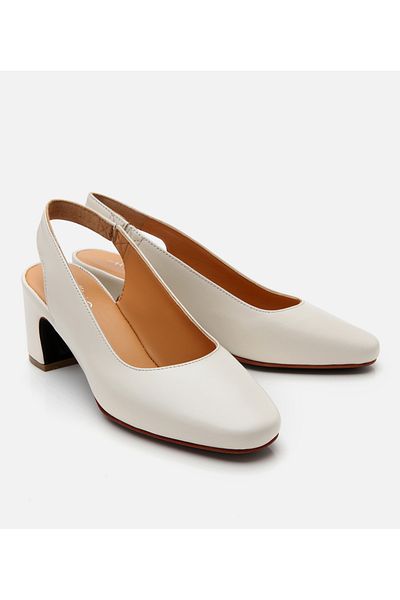 Hotiç Women's Leather Ecru Comfortable Open Back Heeled Shoes