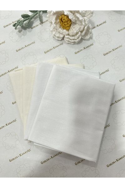 goblenkanaviçe Set of Cotton Fabric Plain Color 4 Pcs 50X110 Cm, White-Broken