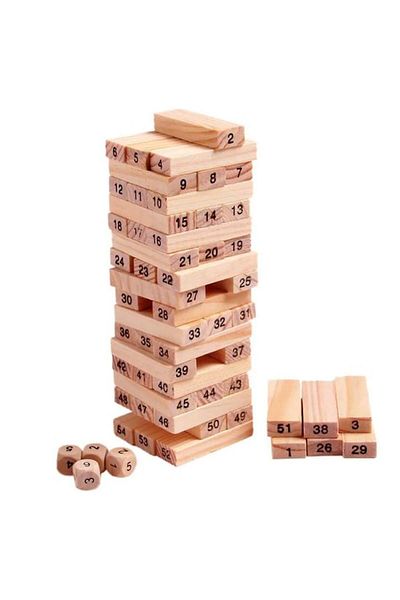varioshop VarioShop® Mini Jenga/Unstable Tower Board Game for Children, with 54 Numbered Pieces and 4 Za