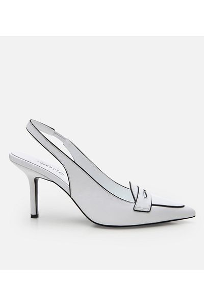 Hotiç Women's Leather White Open Back Heeled Shoes