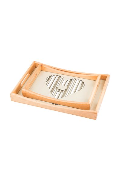 Dania Set of 2 wooden plates and trays with a decorative base and a transparent acrylic layer, size (33*23)(41*29) cm
