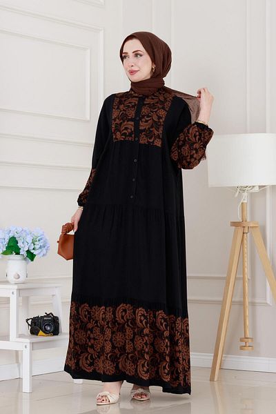 Sevitli Half Button Robe Beyza Dress-Mink