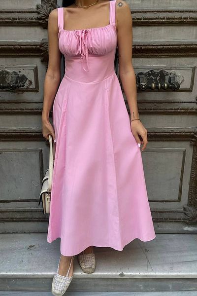 Seda Yalçın Atelier Rochie midi din poplin cu aspect corset roz pentru damă