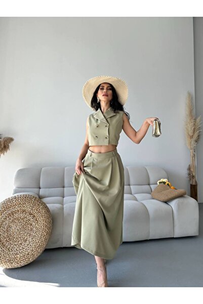 Bella Breeze Women's Bottom Top Suit Button Detail Premium Vest Skirt Double ...