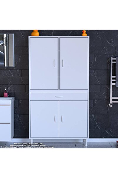 Modilayn 90 x 173 x 32,5 cm’lik 1 Çekmece 4 Kapak 7 Raf 10 Göz Organizatör Mutfak Dolabı Çok Amaçlı Dolap