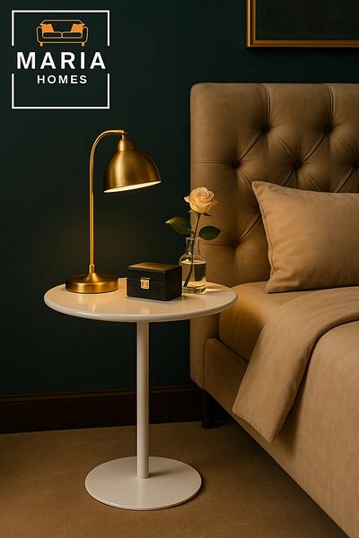 MARIA HOMES Glossy White Pedestal Side Table for Modern Interiors