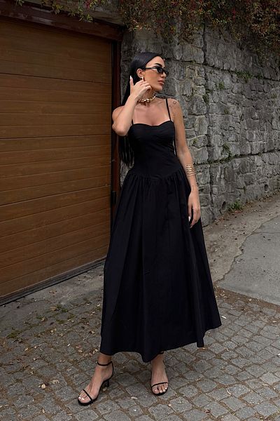 Seda Yalçın Atelier Black Marino Chest Dress with Handles
