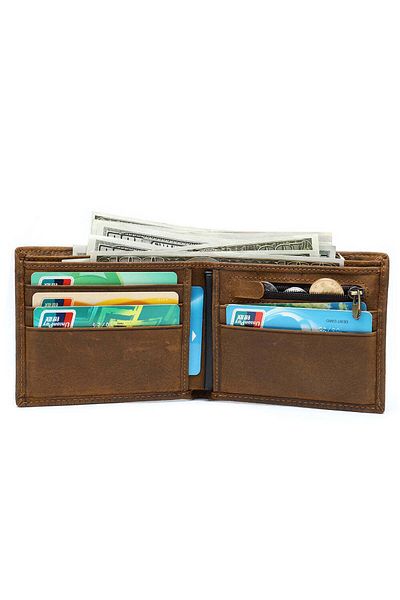 Busy Lady&Gentleman Men's wallet Crock, genuine leather with crocodile print, ID card compatible, brown