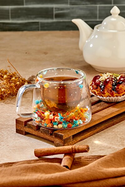 Espas Home Double-Walled Heat Resistant Glass Cup with Fancy Inside – with Handle – Single