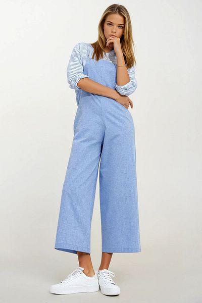 VAGGON Women's Blue Strap Salopet Jumpsuit Prmx11931