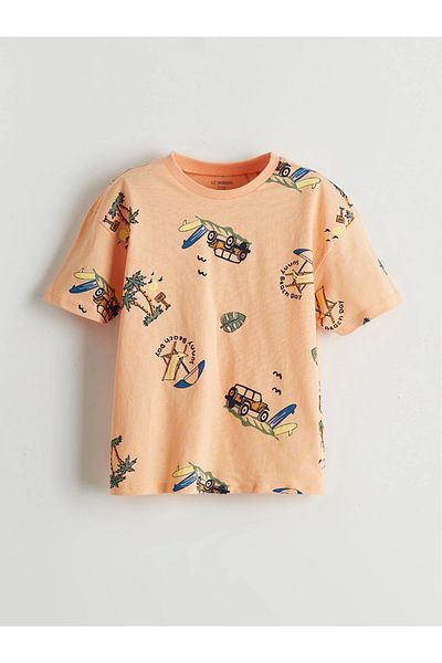 LC Waikiki Mercan Printed T-Shirt and Shorts with Elastic Waist 2-Piece