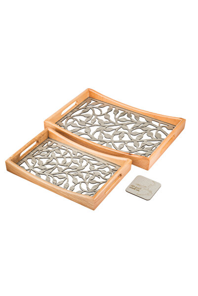 Dania Set of 2 wooden plates and trays with a decorative base and a transparent acrylic layer, size (33*23)(41*29) cm