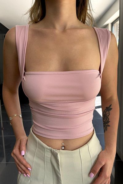 World Fashion Trends Square Neck Stretchy Crop Blouse Wft7080