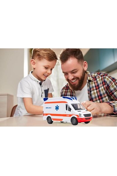 varioshop VarioShop® Interactive Ambulance, with Light and Sound Effects, Moving Doors, Folding Stretcher, Food