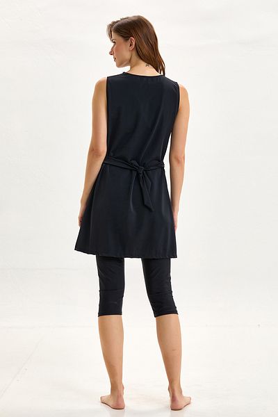 Argento Sleeveless Long Tankini Black