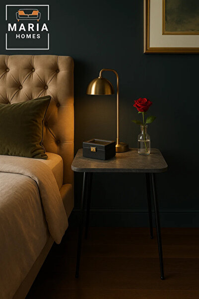 MARIA HOMES Stone-Look Square Side Table with Slim Black Legs