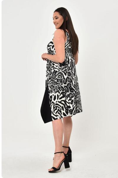 Ebsumu Women's Plus Size Asymmetrical Cutout Leopard Print Black-White Dress