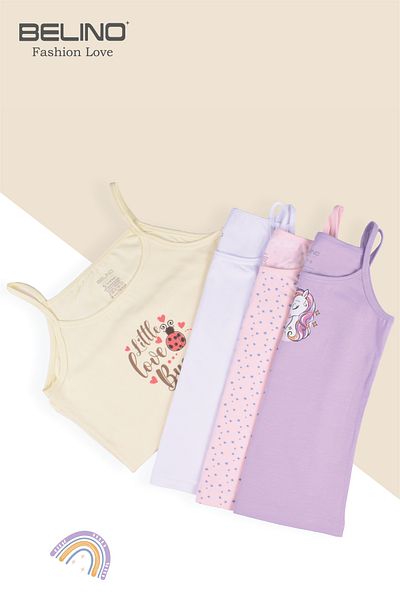 BELİNOPLUS Girl's Printed Mixed Patterned 4 Pack Strappy Tank Top