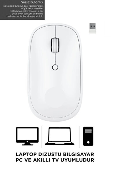 Sarftech Beyaz Kablosuz Zarif Tasarım Sessiz Buton 2.4Ghz Optik Mouse