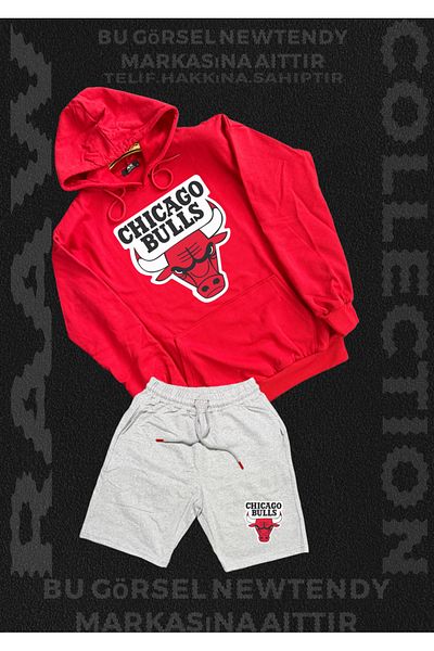 Minikelya Chicago Bulls Men's Oversize Hooded Shorts Set (Nba Set of 2)
