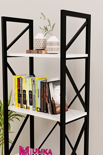 UmkaHome Beyaz Metal Kitaplık 4 Raflı 155x55 cm Yanları Metal Kitaplık