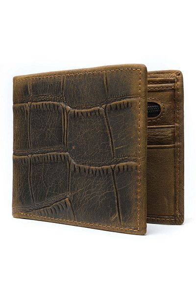 Busy Lady&Gentleman Men's wallet Crock II, genuine leather with crocodile print, ID card compatible, brown