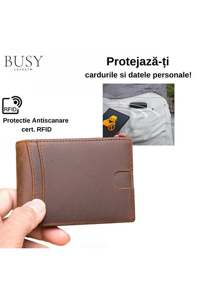 Busy Lady&Gentleman NoScan Buyak slim men's wallet, premium genuine leather, RFID card protection, brown