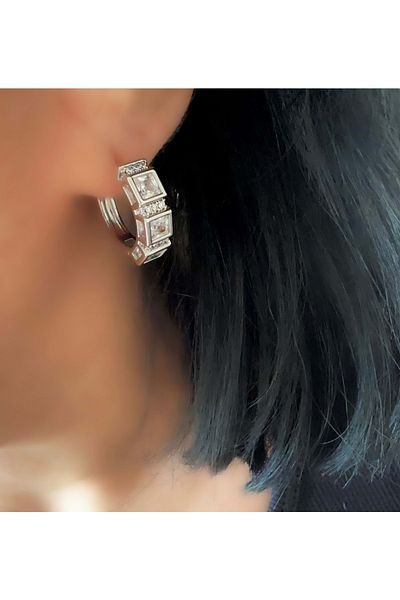 ACAR TAKI Xuping Square Stone Hoop Earring-Silver Acr4608