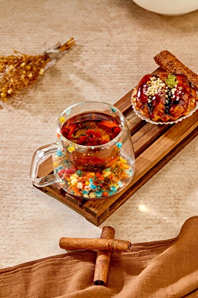 Espas Home Double-Walled Heat Resistant Glass Cup with Fancy Inside – with Handle – Single