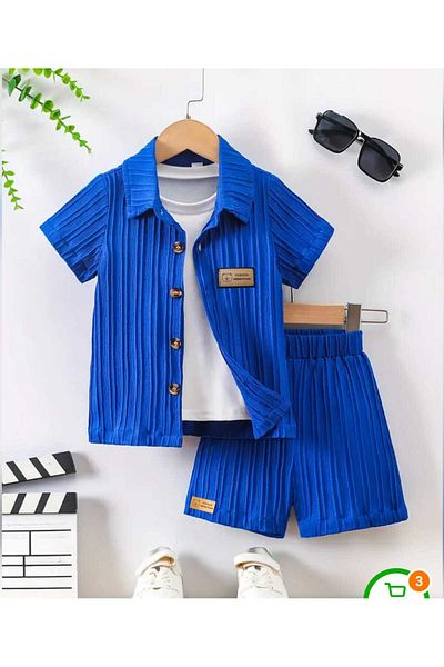 Bubito Coat of Arms Stylish Summer 3-Piece Baby & Kids Shirt Shorts Set - Dark Blue