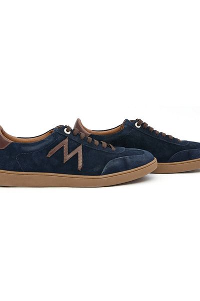 Hemington Handmade Suede Leather Navy Blue Sneaker with m Logo Detail