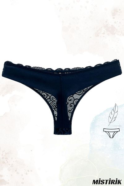MİSTİRİK Masara Model Semi-Dantela Moale Tesatura Snur Chiloți Tanga Model Albastru Marin Culoare