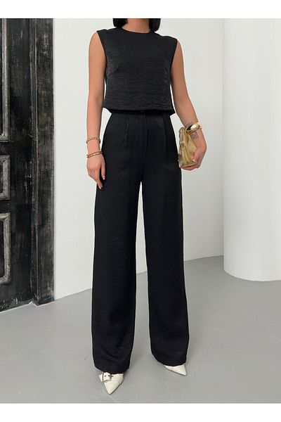 Zoe Zoe Women's Silvery Modal Fabric Crop Bustiers/Palazzo Pants Double Set