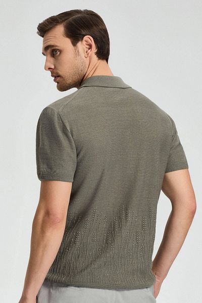 Hemington Linen Cotton Blend Khaki Pattern Knitwear Polo