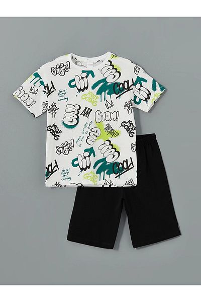 LC Waikiki Lcw Kids White Crew Neck Boy's Pajamas Set with Shorts