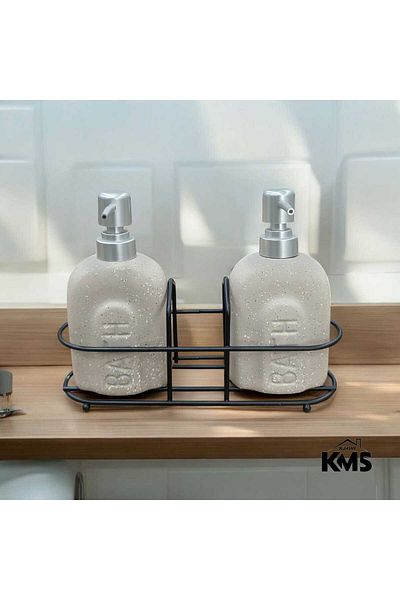 KMS Kumsar Δοχείο υγρού σαπουνιού πορσελάνης 2 τμχ με μεταλλική βάση