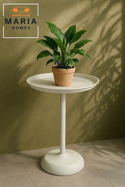 MARIA HOMES White Pedestal Round Table with Raised Edge – Modern Minimalist Accent Piece