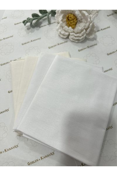 goblenkanaviçe Set of Cotton Fabric Plain Color 4 Pcs 50X110 Cm, White-Broken