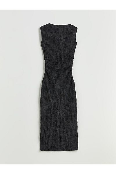 LC Waikiki LCWAIKIKI Κλασικό Γκρι Μίντι Φόρεμα Bodycon με Ρυθμιζόμενο Κύκλο S5QV11Z8NVY25