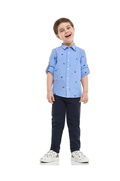 R&B Embroidered Shirt with Classic Collar and Long Sleeves