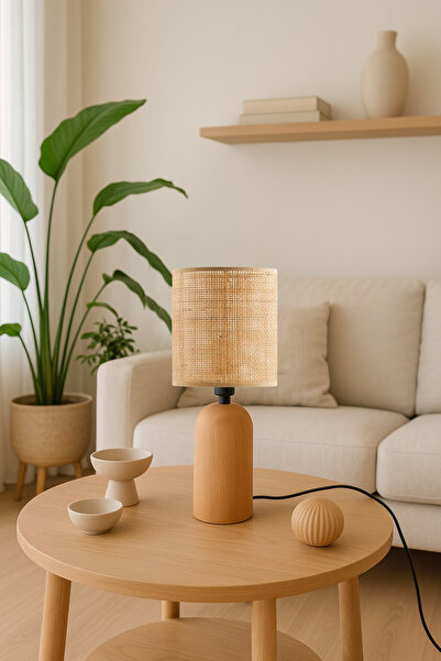 HOMİNG Brooklyn Bamboo Hazeran Rattan Wooden Lampshade Modern E14