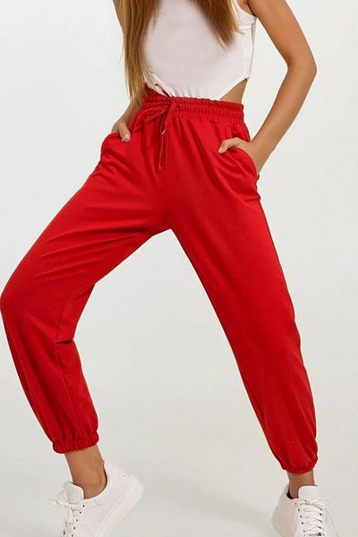 VAGGON Women's Red Elastic Leg Two Thread Sweatpants Urt8090