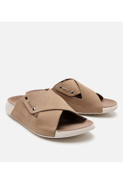 Hotiç Γυναικείες φλατ παντόφλες Nubuck Δερμάτινες Μπεζ