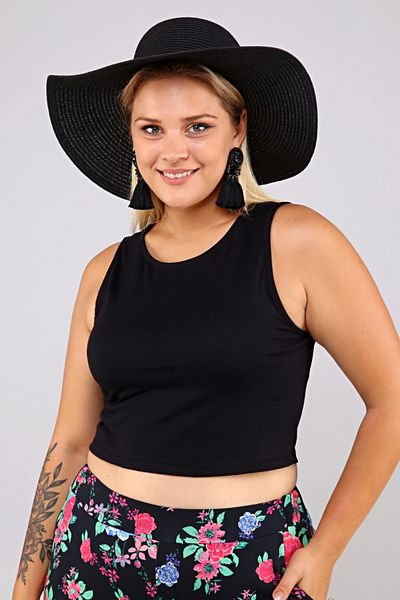Seamoda Crop Tank cu gât rotund-negru