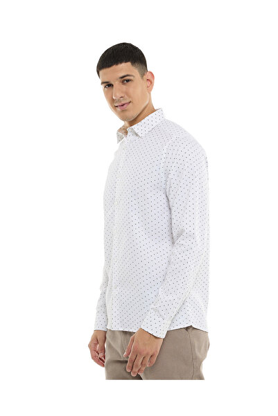 R&B Printed Shirt with Button-Down Collar and Long Sleeves