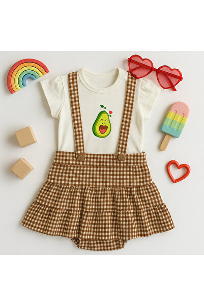 Mini Kids Baby Kız Bebek/çocuk Avakado Baskılı T-shirt Gofre Kumaş Ekose Pöti...
