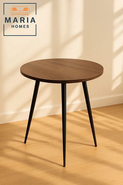 MARIA HOMES Round Dark Wood Side Table with Slim Black Metal Legs