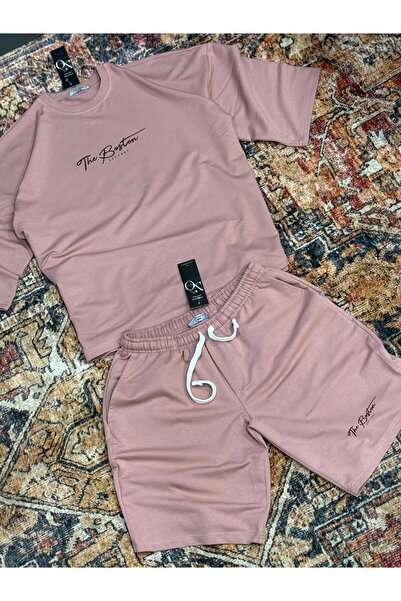 NO 601 Men's Pink Fine Futter Boston Printed Orphan Sleeve Tshirt Shorts Set