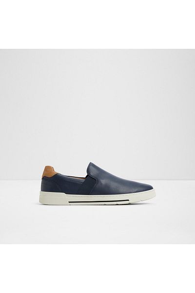 Aldo LEEJAY - Pantofi sport pentru bărbați din piele artificială, albastru bleumarin, plat, fără șireturi, cu design modern