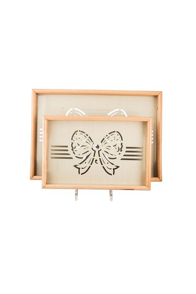 Dania Set of 2 wooden plates and trays with a decorative base and a transparent acrylic layer, size (33*23)(41*29) cm
